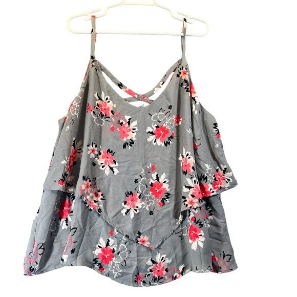torrid Tops - Torrid Womens Size 3 Gray Floral Double Layer Swing Cami Tank Top Casualwear